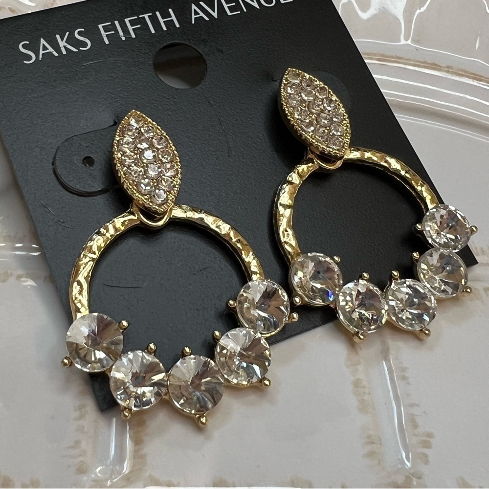 Saks Fifth Avenue Gold and Silver Crystal Hoop Earrings